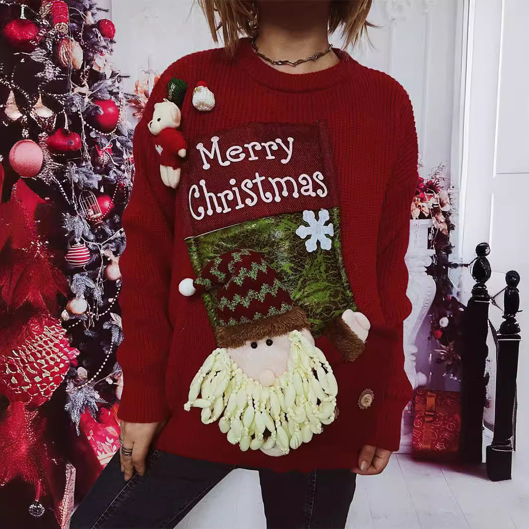 Weihnachts-Pullover Damen Festlich 3D Motive - IdealeKleiden