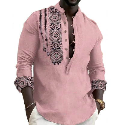 Chemise homme manches longues style ethnique moderne