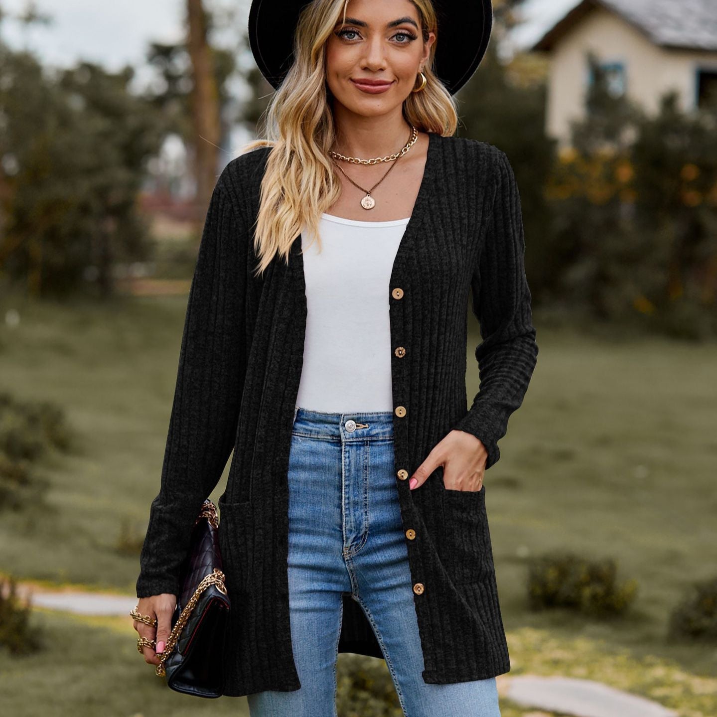 Damen Strickjacke Kuschelweich Mit Taschen Rippmuster - IdealeKleiden