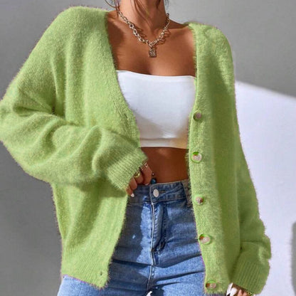 Cardigan Femme Maille Douce Décontracté Doré