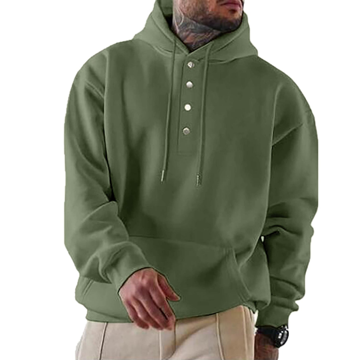 Sweat-shirt à capuche pour homme Tendance Boutonnage Pratique