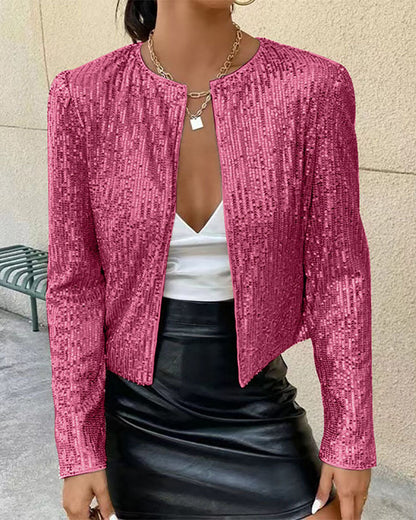 Robe élégante | Manteau court à col montant brillant