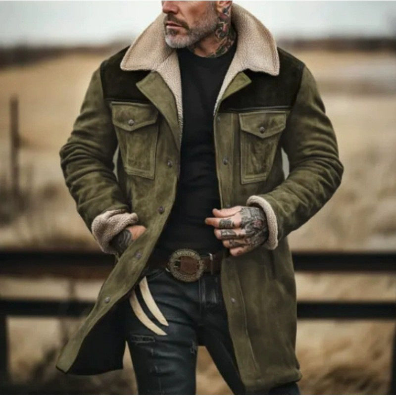 Veste en cuir avec col en mouton, laçage moderne