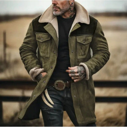 Veste en cuir avec col en mouton, laçage moderne