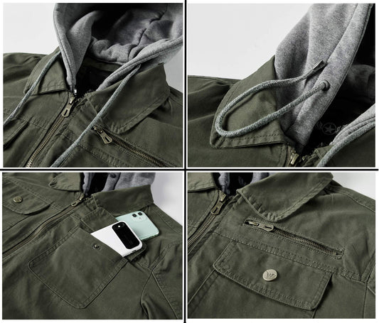 Herren Übergangsjacke Funktionell mit Kapuze und Taschen - IdealeKleiden