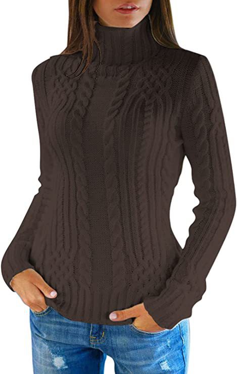 Pull tricoté à col montant tressé élégant pour femme