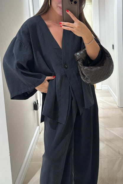 Ensemble élégant : Blouse ample et pantalon taille haute