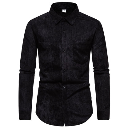 Chemise en velours côtelé pour homme Classique Élégante Poche poitrine