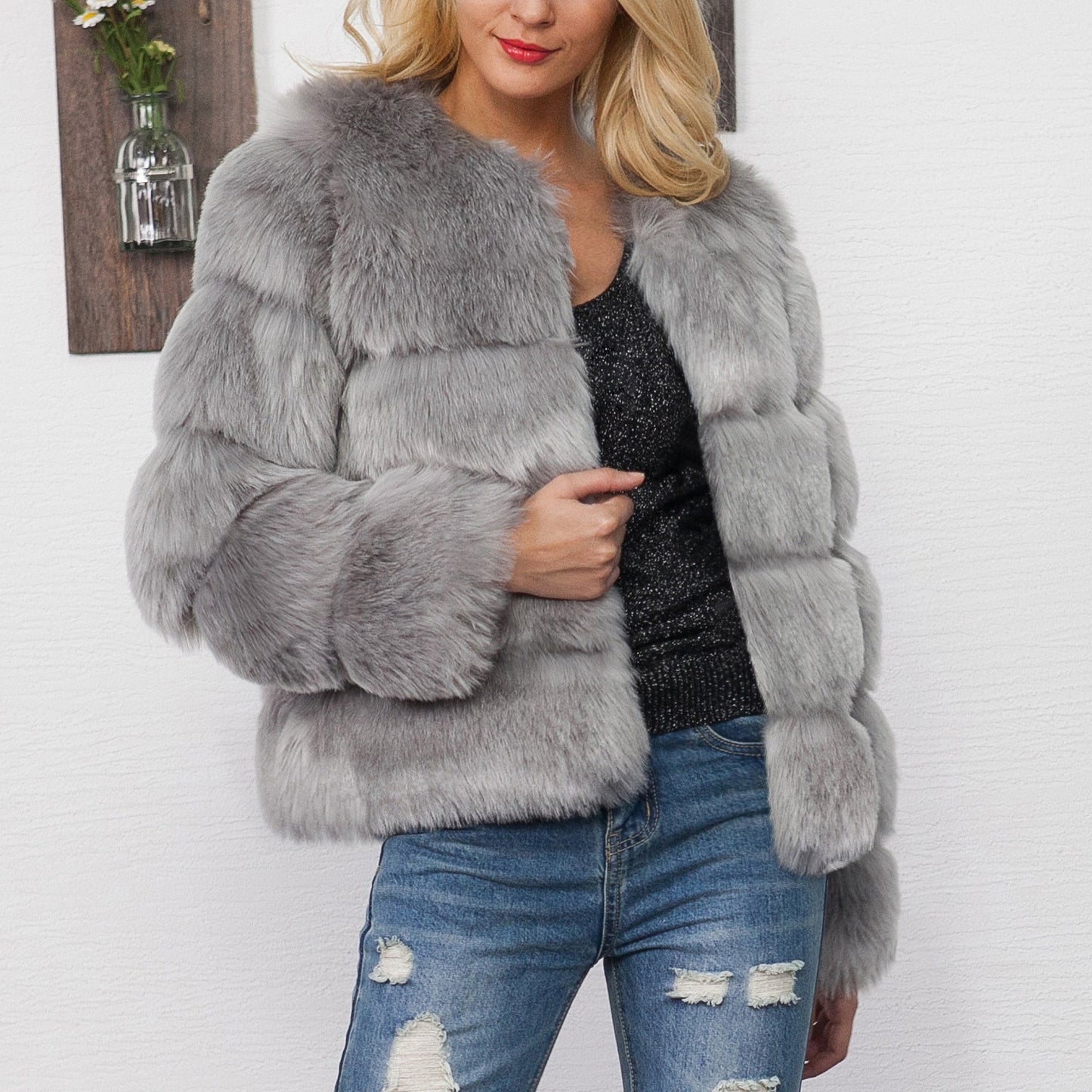 Damen Kunstpelz Jacke Weich Voluminös Elegantes Design - IdealeKleiden
