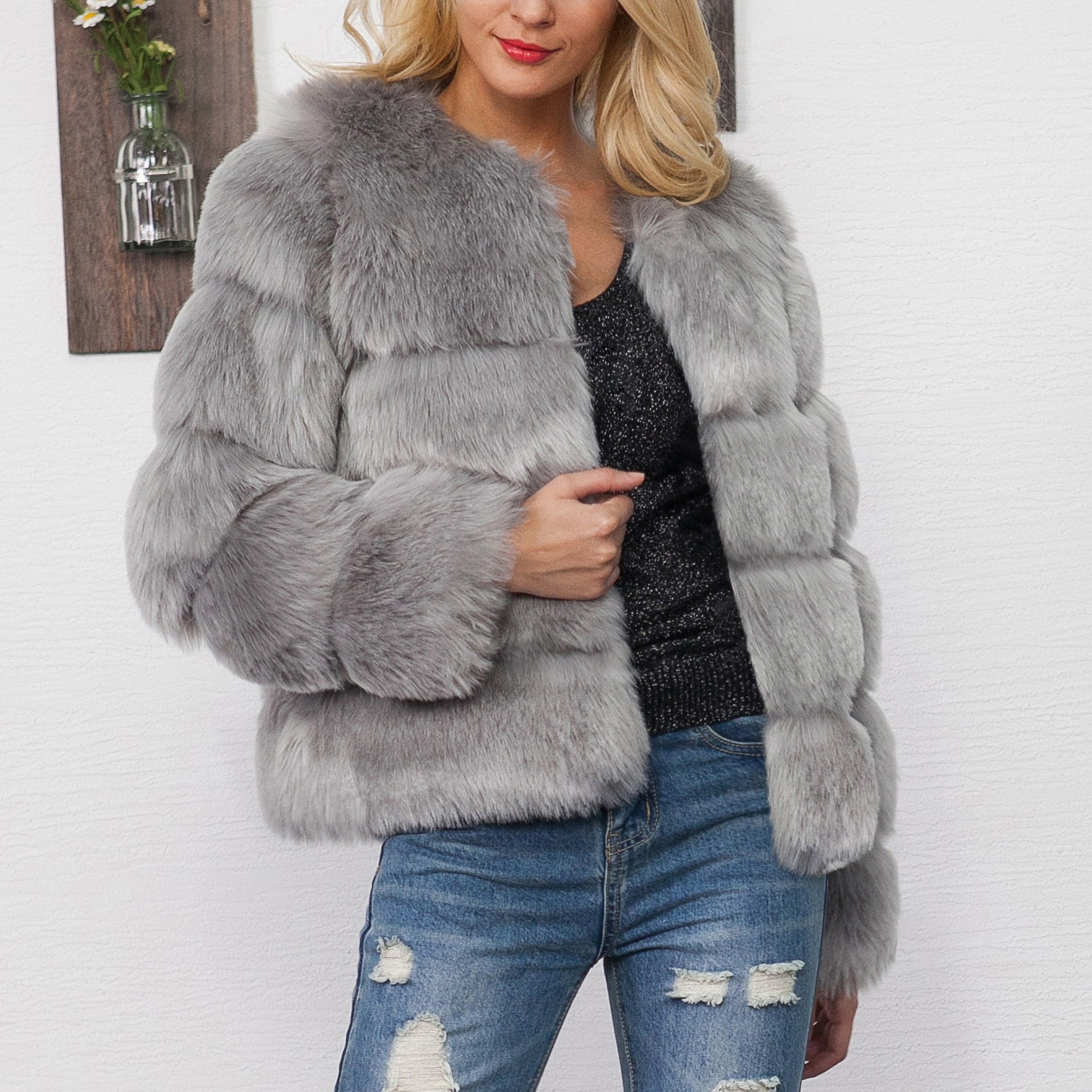 Damen Kunstpelz Jacke Weich Voluminös Elegantes Design - IdealeKleiden