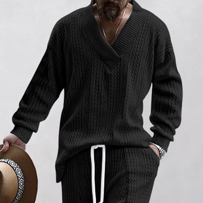 Pull-over tricoté pour homme Col V décontracté effet torsadé