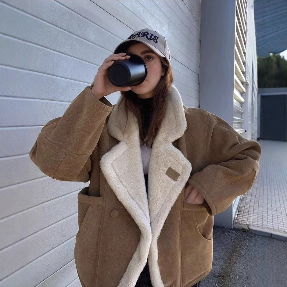 Damen Winterjacke Oversized Plüschmantel Modern - IdealeKleiden