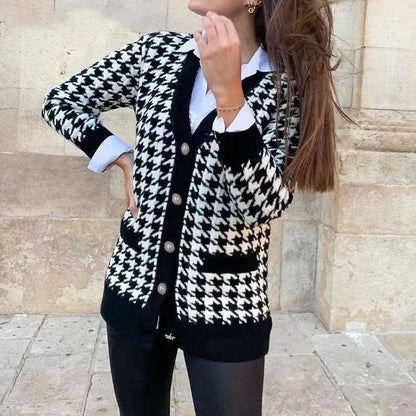Gilet Femme Classique Motif Pied-de-poule Élégant