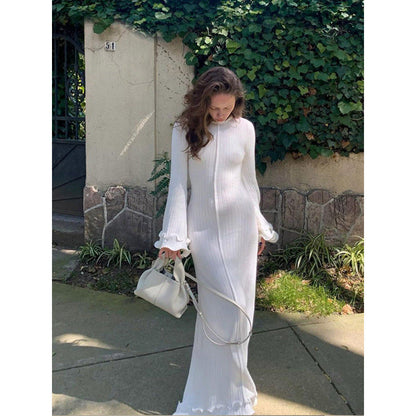 Robe longue élégante à volants et manches longues pour femme