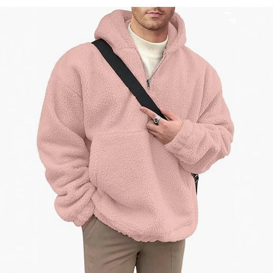 Pull polaire pour hommes, douillet, conception demi-zip