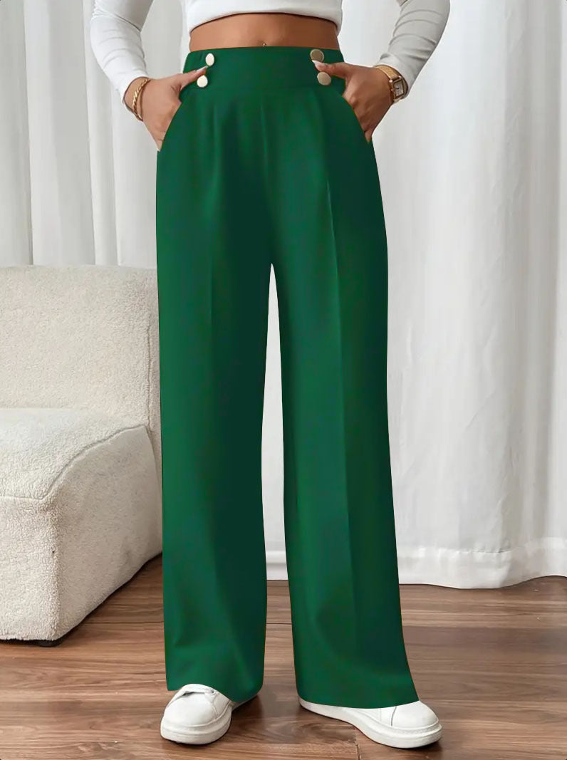 Pantalon Femme Ample Confortable Détail Boutons Élégant