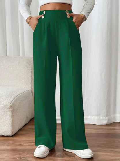 Pantalon Femme Ample Confortable Détail Boutons Élégant
