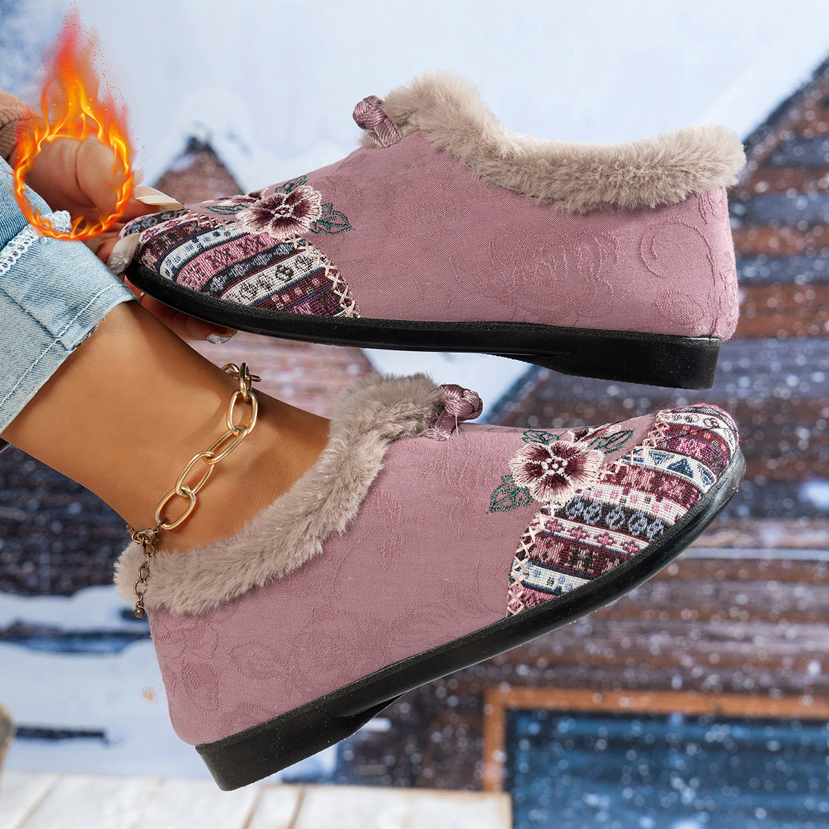 Chaussons doux en polaire à motif floral pour femmes