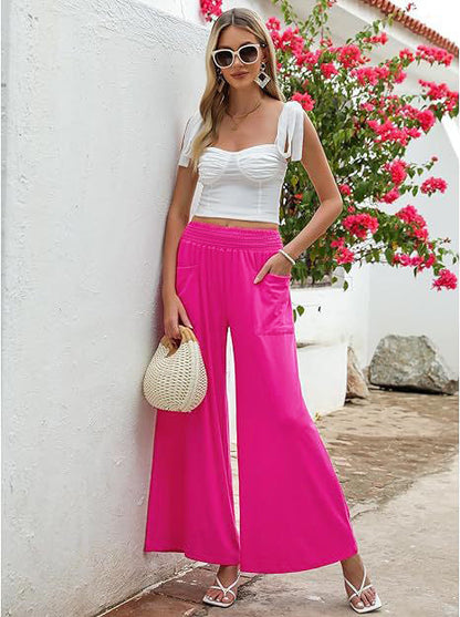 Pantalon Palazzo Femme Ample Confortable Élastique