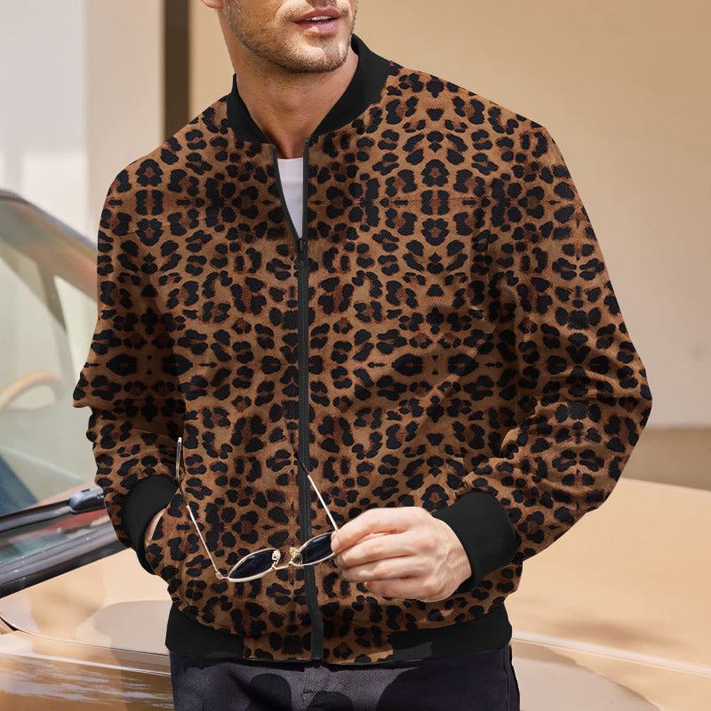 Blouson homme imprimé léopard fermeture éclair élastique