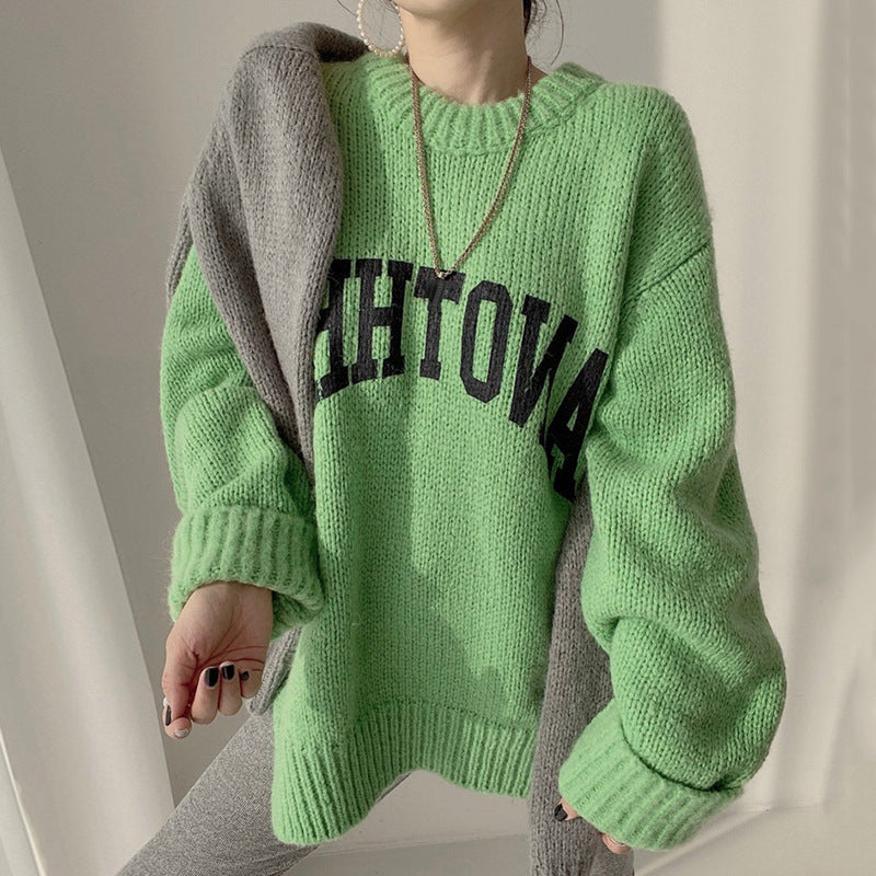 Pull oversize femme grand logo motif tricot tendance