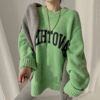 Pull oversize femme grand logo motif tricot tendance