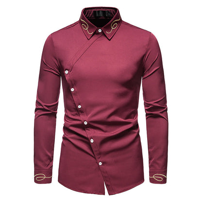 Chemise Homme Élégante Manches Longues Asymétrique Boutons