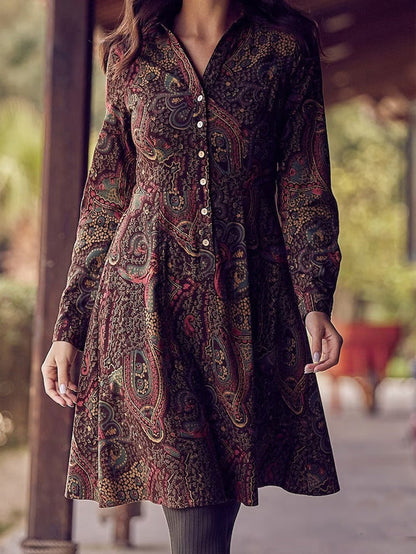Robe chemisier femme motif cachemire élégante boutons