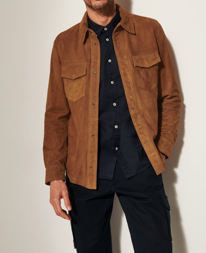 Blouson en cuir pour homme, classique, élégant, en daim
