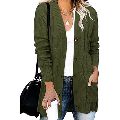 Gilet cardigan en grosse maille pour femme avec boutons et poches
