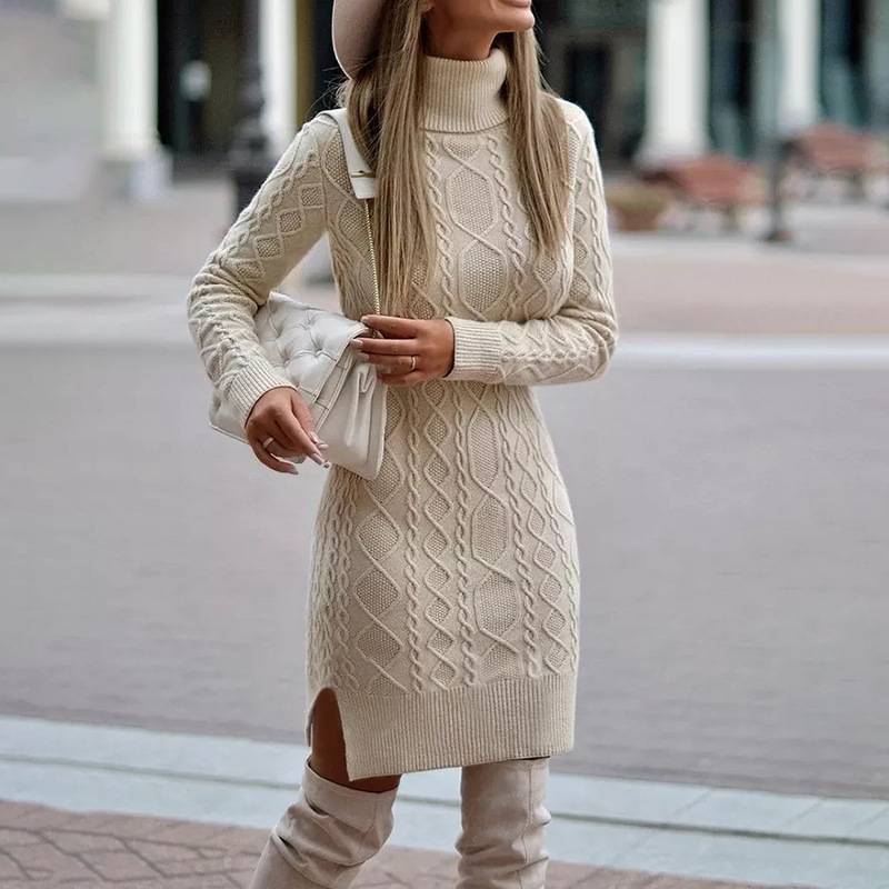 Robe pull femme élégante col roulé longue