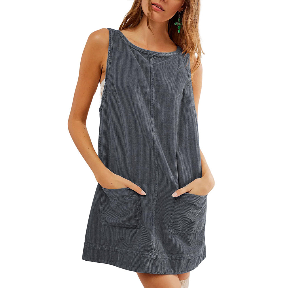 Robe jersey femme décontractée col rond avec poches
