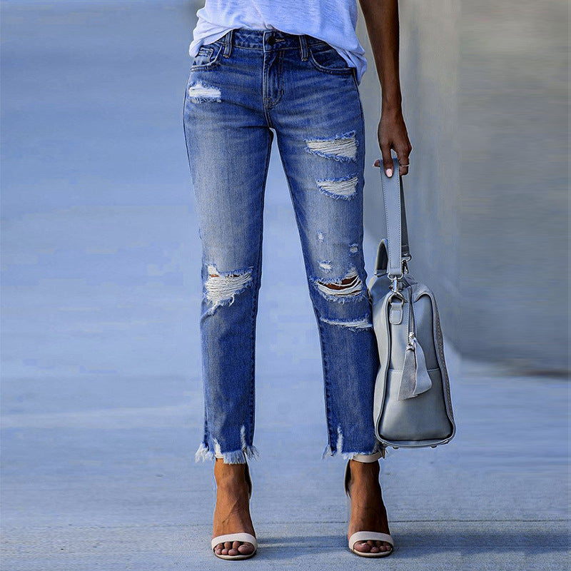 Jean déchiré femme frangé tendance