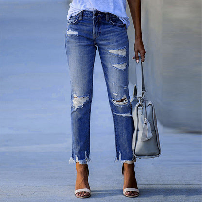 Jean déchiré femme frangé tendance