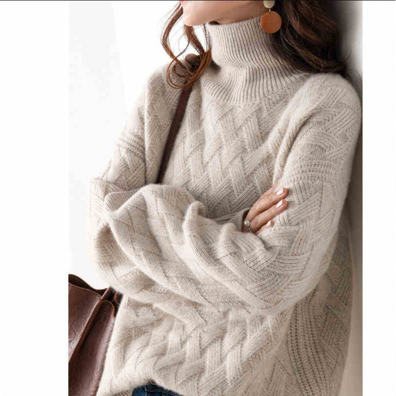 Pull tricoté à col roulé pour femme à grosses mailles