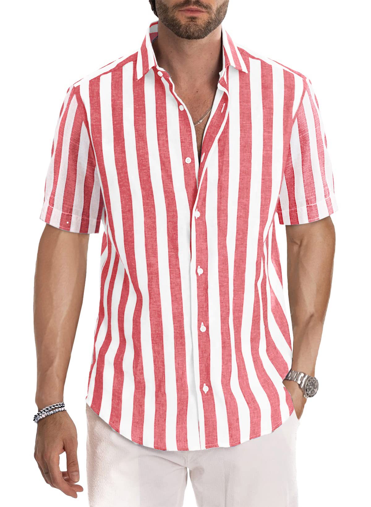 Chemise Homme Manches Courtes Rayures Coupe Relaxed Moderne