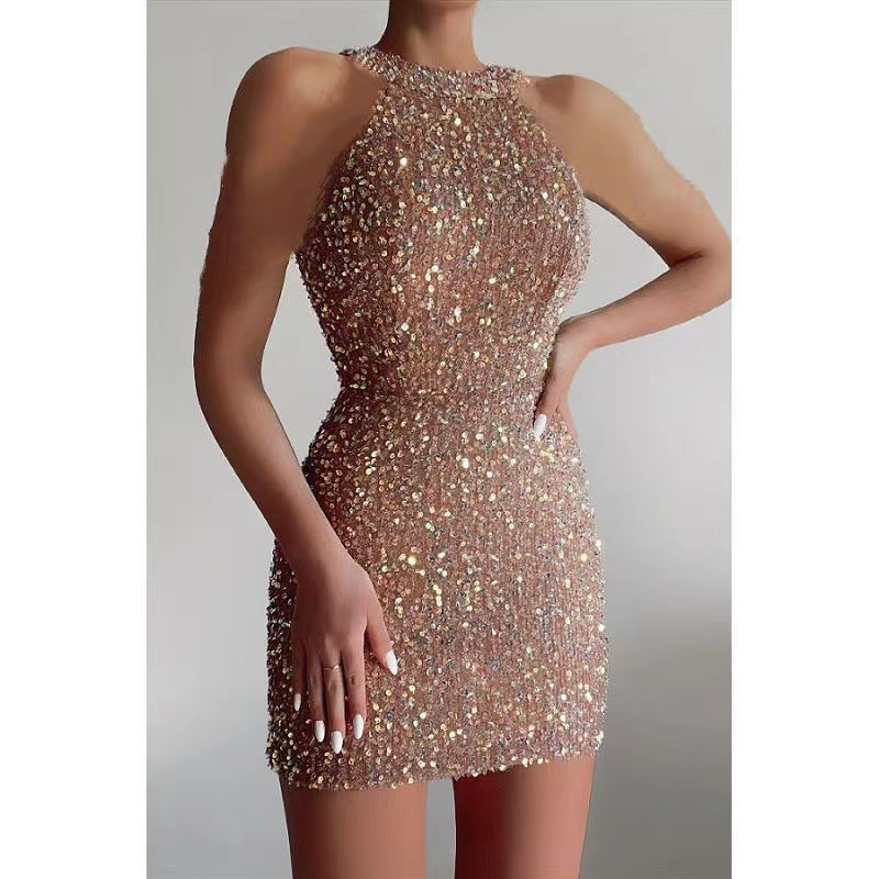 Robe à Paillettes Glamour Femme Élégante Moulante