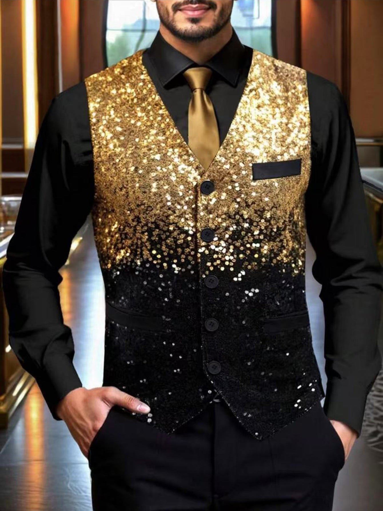 Gilet de cérémonie homme motif pailleté