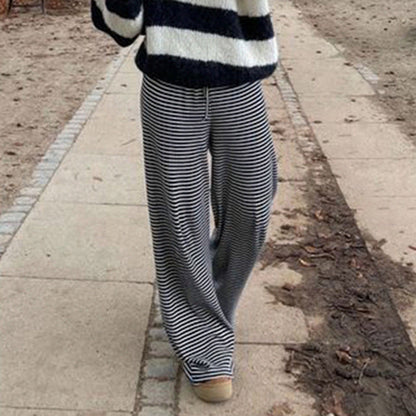 Damen Sommerhose Streifenmuster Elastisch Bequem - IdealeKleiden