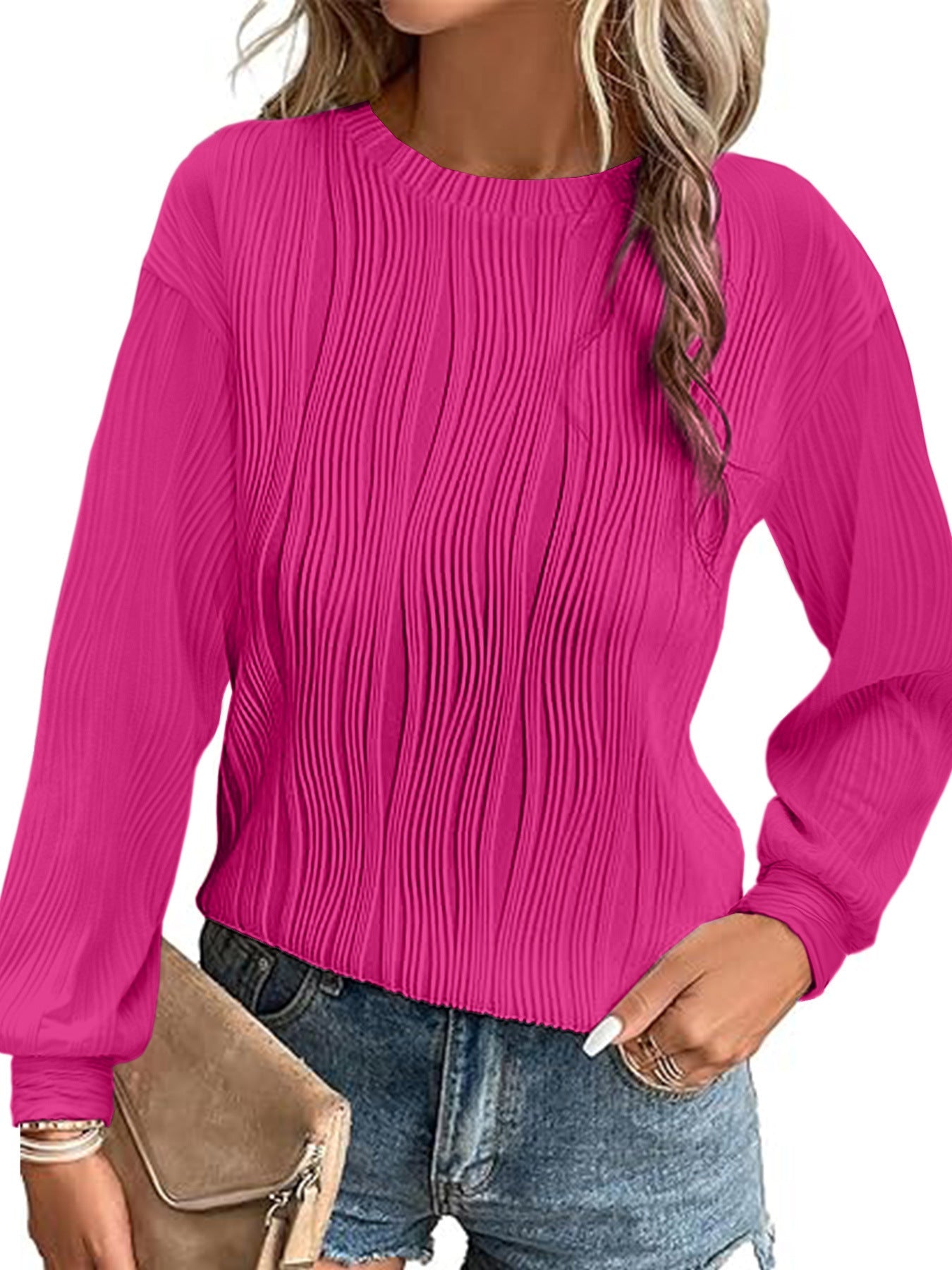 Pull plissé à manches longues élégant pour femme
