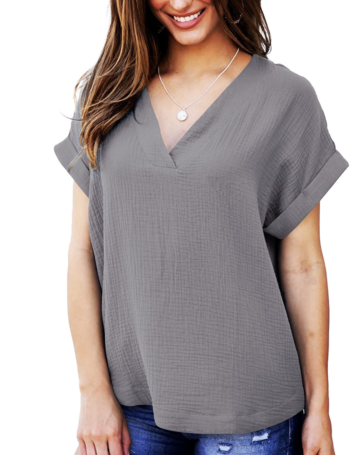 T-shirt femme décontracté col en V coupe ample