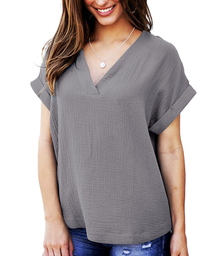 T-shirt femme décontracté col en V coupe ample