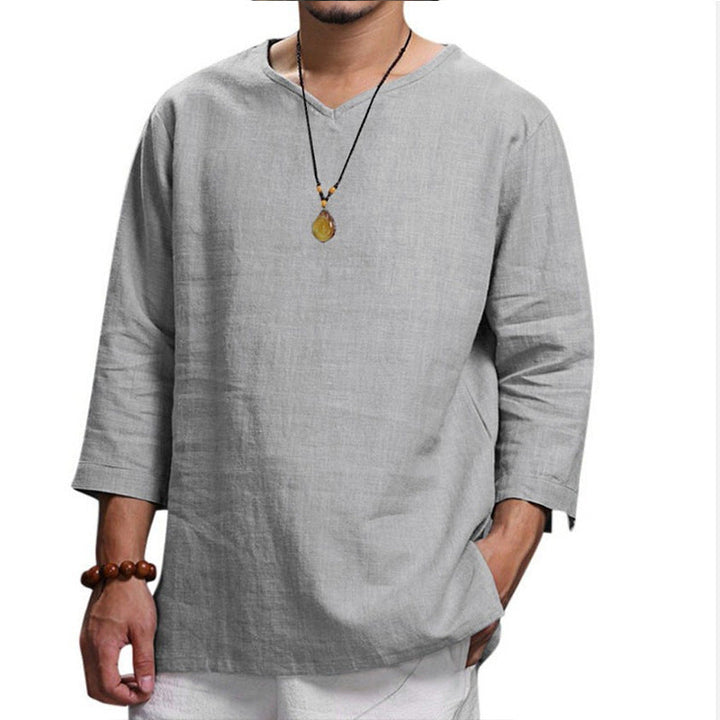 Chemise en lin homme, été, col en V, confortable