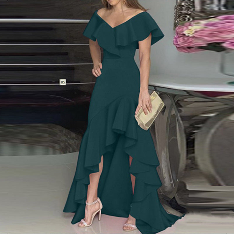 Robe de soirée élégante à volants asymétrique