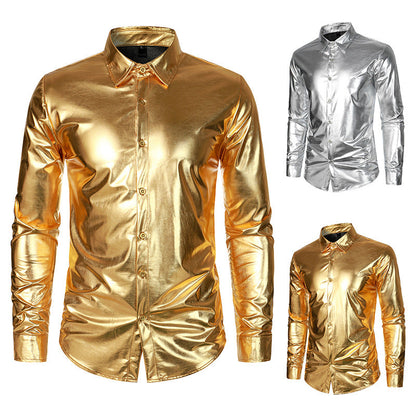 Herren Metallic Hemd Elegant Abendwear - IdealeKleiden