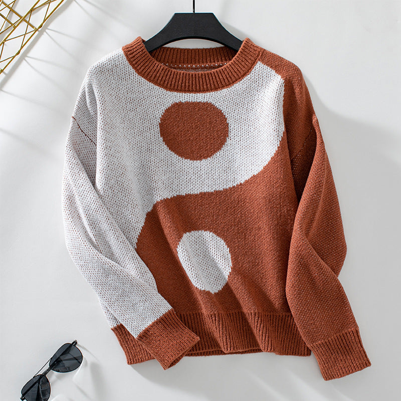 Pull tendance pour femme motif Yin et Yang
