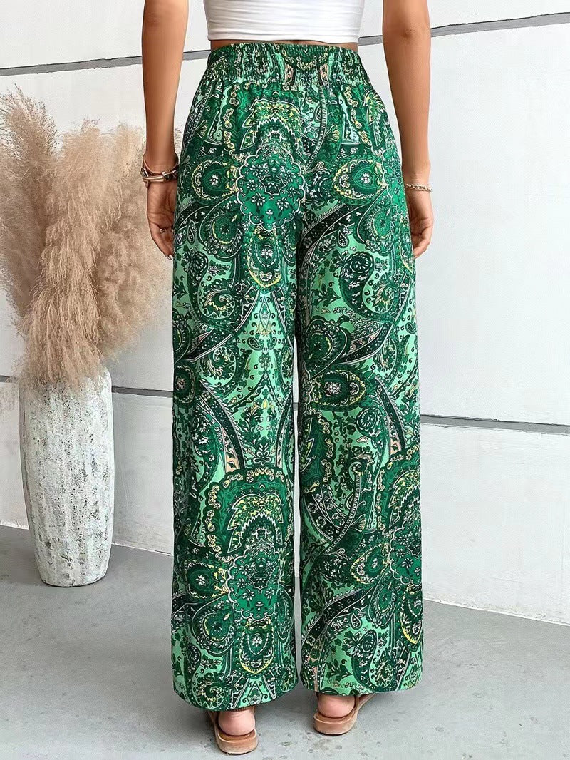 Pantalon Palazzo Femme Élastique Motif Cachemire Confort