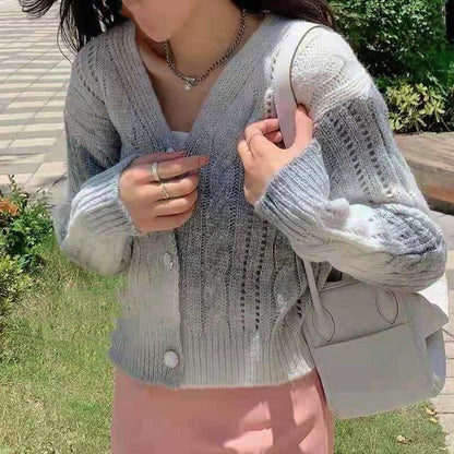 Strickjacke Bequem Oversized Ärmel Zopf Muster - IdealeKleiden