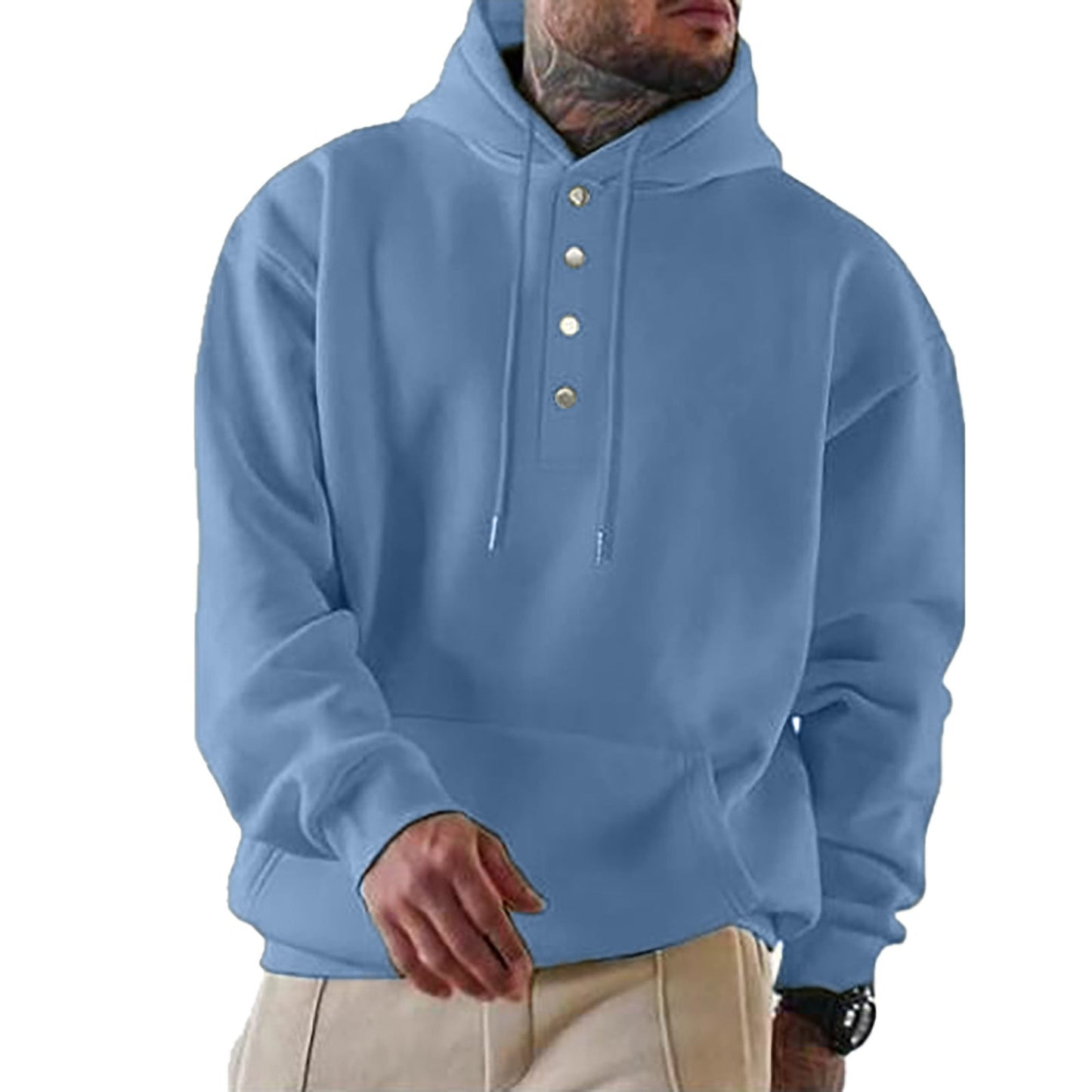 Herren Hoodie Kapuze Trendy Knopfverschluss Praktisch - IdealeKleiden