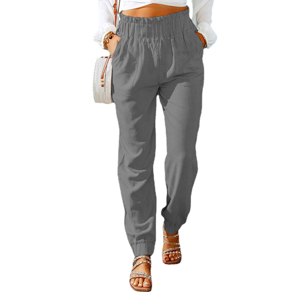 Pantalon d'été femme léger coton élastique
